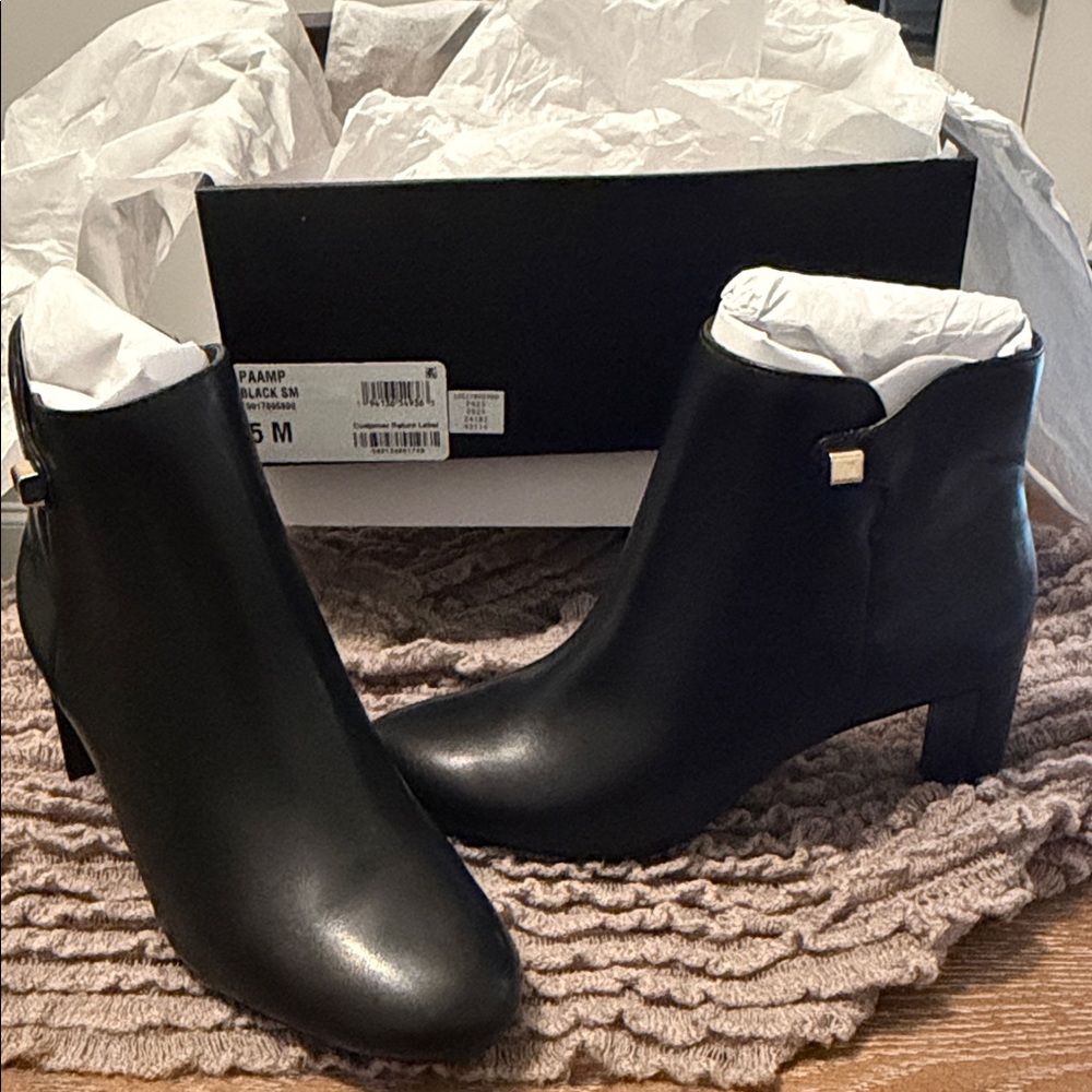 Alfani Black Smooth Leather Ankle Booties with Block Heel